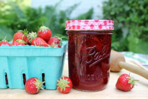 Strawberries and strawberry jam.